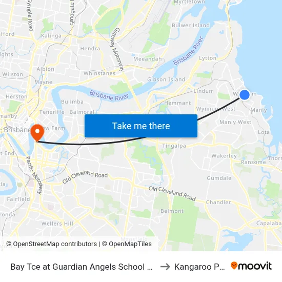 Bay Tce at Guardian Angels School Stop 95 to Kangaroo Point map
