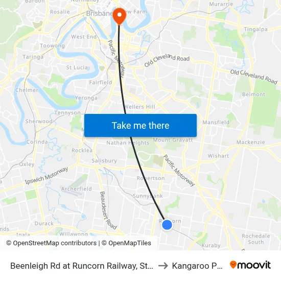 Beenleigh Rd at Runcorn Railway, Stop 72 to Kangaroo Point map