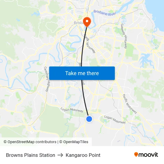 Browns Plains Station to Kangaroo Point map