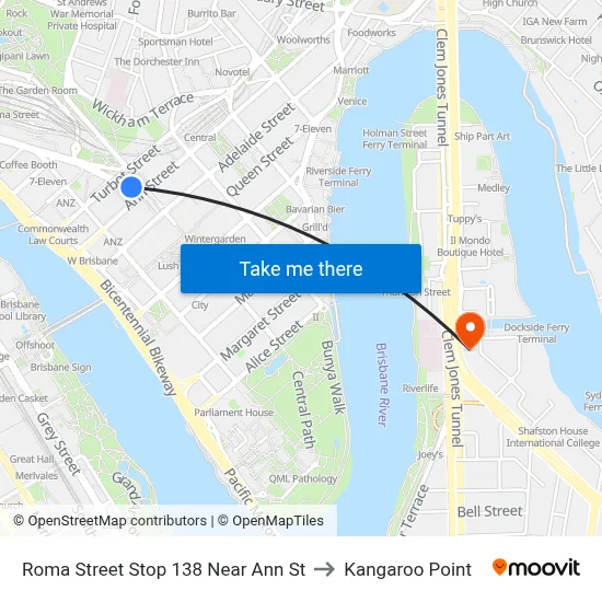 Roma Street Stop 138 Near Ann St to Kangaroo Point map