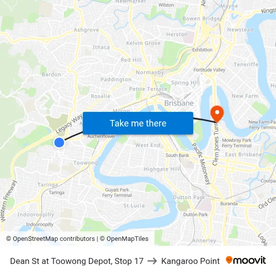 Dean St at Toowong Depot, Stop 17 to Kangaroo Point map