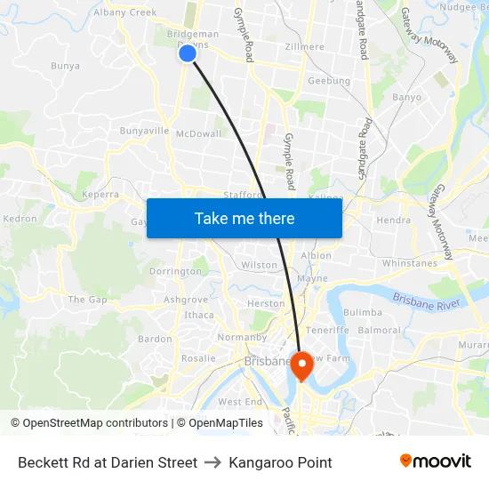 Beckett Rd at Darien Street to Kangaroo Point map
