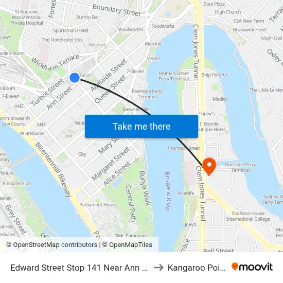 Edward Street Stop 141 Near Ann St to Kangaroo Point map