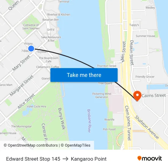 Edward Street Stop 145 to Kangaroo Point map