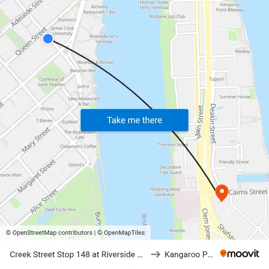 Creek Street Stop 148 at Riverside Centre to Kangaroo Point map