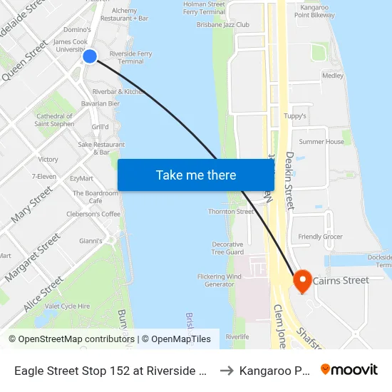 Eagle Street Stop 152 at Riverside Centre to Kangaroo Point map