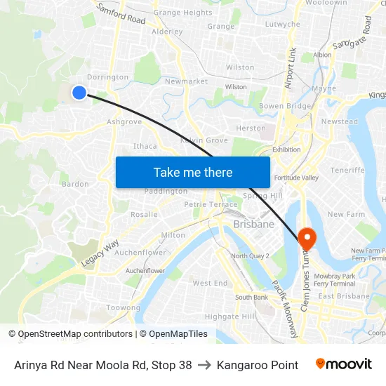 Arinya Rd Near Moola Rd, Stop 38 to Kangaroo Point map
