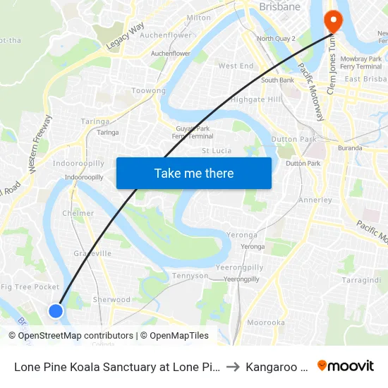 Lone Pine Koala Sanctuary at Lone Pine, Stop 42 to Kangaroo Point map