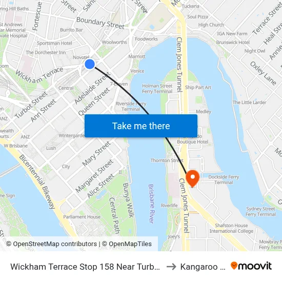 Wickham Terrace Stop 158 Near Turbot St, Stand A to Kangaroo Point map