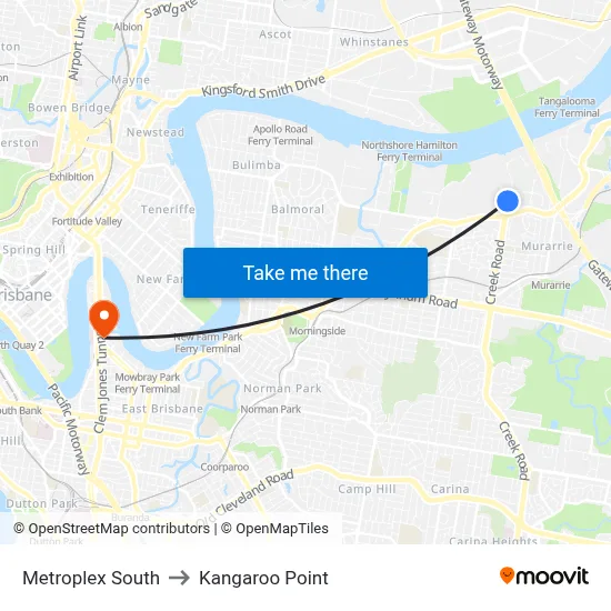 Metroplex South to Kangaroo Point map