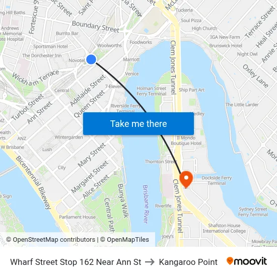 Wharf Street Stop 162 Near Ann St to Kangaroo Point map
