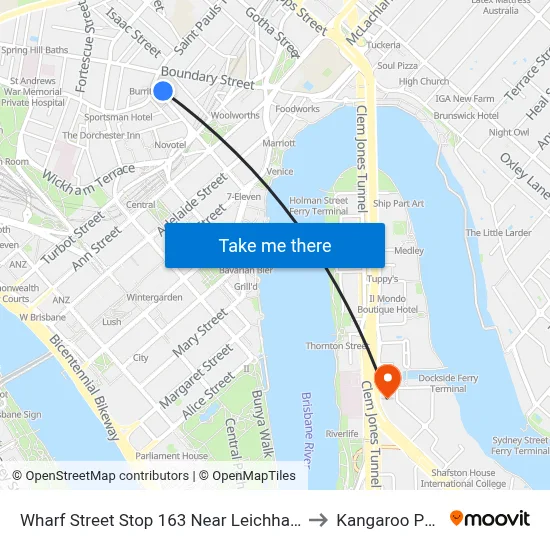 Wharf Street Stop 163 Near Leichhardt St to Kangaroo Point map