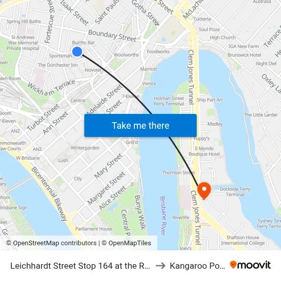 Leichhardt Street Stop 164 at the Ridge to Kangaroo Point map