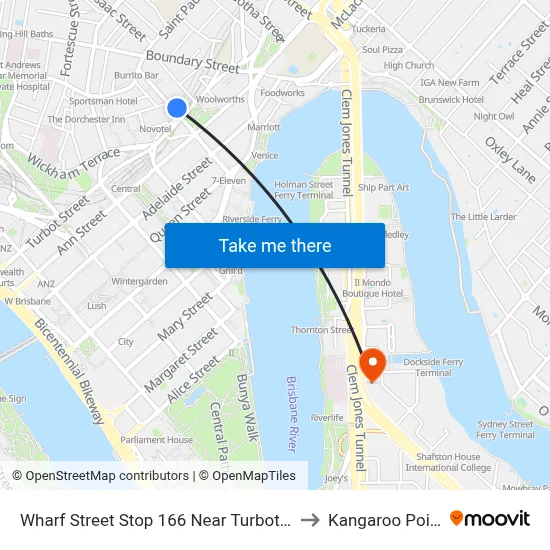 Wharf Street Stop 166 Near Turbot St to Kangaroo Point map