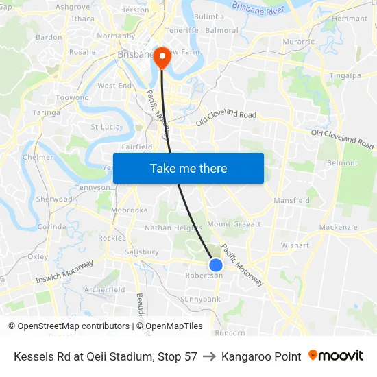 Kessels Rd at Qeii Stadium, Stop 57 to Kangaroo Point map