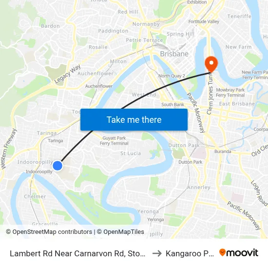 Lambert Rd Near Carnarvon Rd, Stop 36/27 to Kangaroo Point map