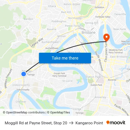 Moggill Rd at Payne Street, Stop 20 to Kangaroo Point map