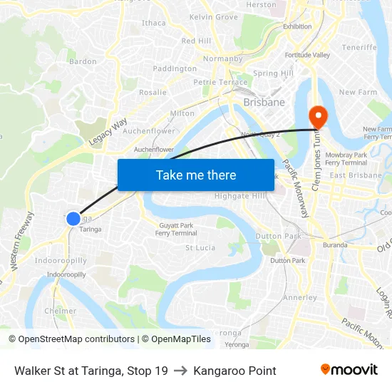 Walker St at Taringa, Stop 19 to Kangaroo Point map