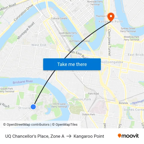 UQ Chancellor's Place, Zone A to Kangaroo Point map