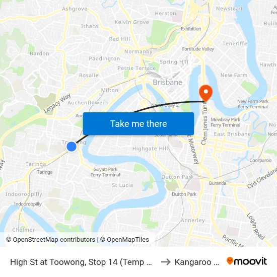 High St at Toowong, Stop 14 (Temp Relocation) to Kangaroo Point map