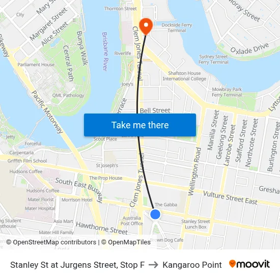 Stanley St at Jurgens Street, Stop F to Kangaroo Point map