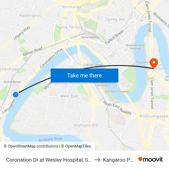 Coronation Dr at Wesley Hospital, Stop 9 to Kangaroo Point map