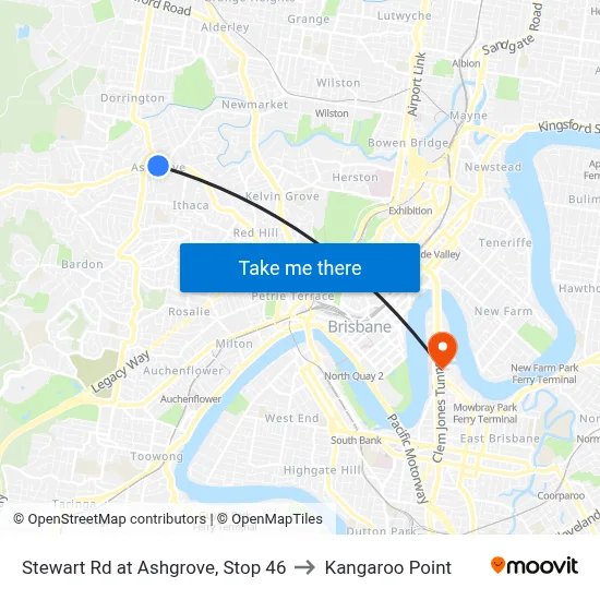 Stewart Rd at Ashgrove, Stop 46 to Kangaroo Point map