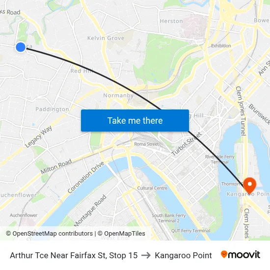 Arthur Tce Near Fairfax St, Stop 15 to Kangaroo Point map