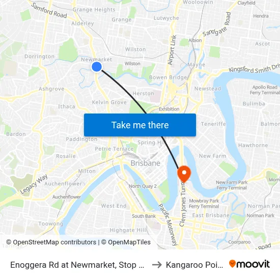 Enoggera Rd at Newmarket, Stop 20 to Kangaroo Point map
