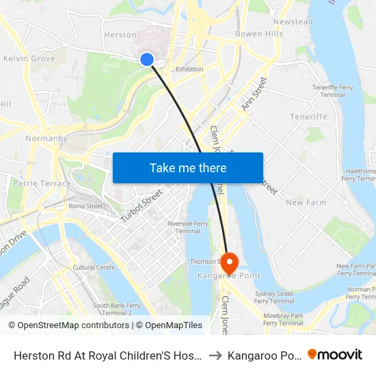 Herston Rd At Royal Children'S Hospital to Kangaroo Point map