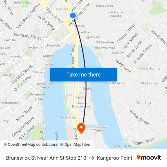 Brunswick St Near Ann St Stop 210 to Kangaroo Point map