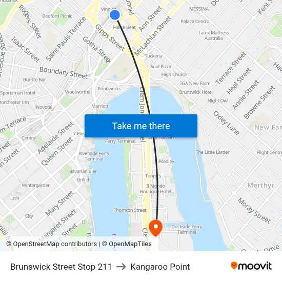 Brunswick Street Stop 211 to Kangaroo Point map