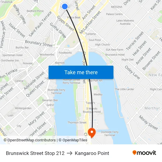 Brunswick Street Stop 212 to Kangaroo Point map
