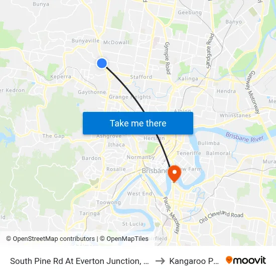 South Pine Rd At Everton Junction, Stop 7 to Kangaroo Point map