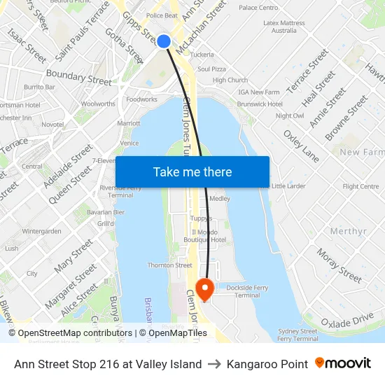 Ann Street Stop 216 at Valley Island to Kangaroo Point map