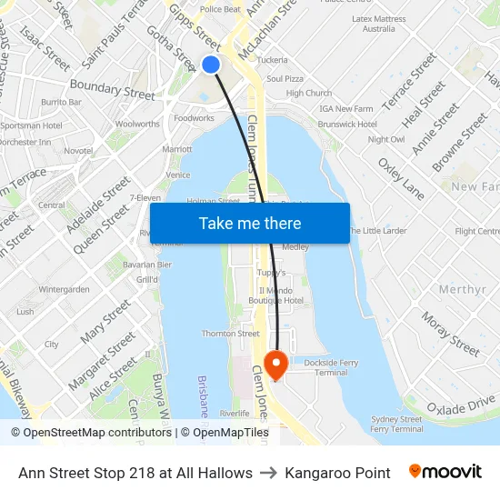 Ann Street Stop 218 at All Hallows to Kangaroo Point map