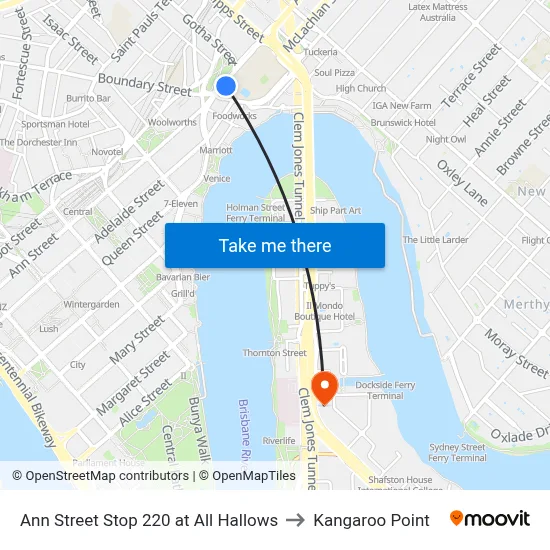 Ann Street Stop 220 at All Hallows to Kangaroo Point map