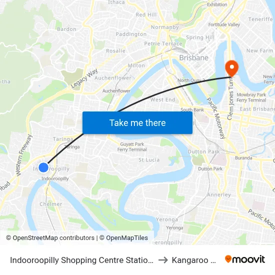 Indooroopilly Shopping Centre Station, Stop B to Kangaroo Point map