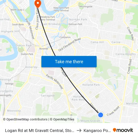 Logan Rd at Mt Gravatt Central, Stop 37 to Kangaroo Point map
