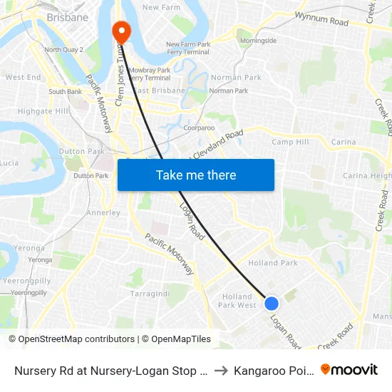 Nursery Rd at Nursery-Logan Stop 48 to Kangaroo Point map