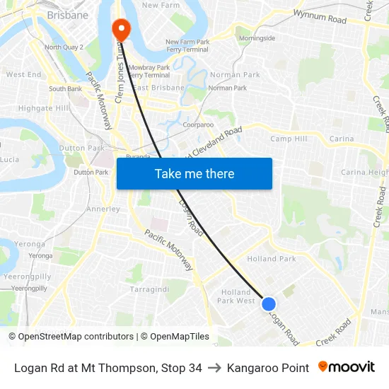 Logan Rd at Mt Thompson, Stop 34 to Kangaroo Point map