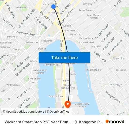 Wickham Street Stop 228 Near Brunswick to Kangaroo Point map