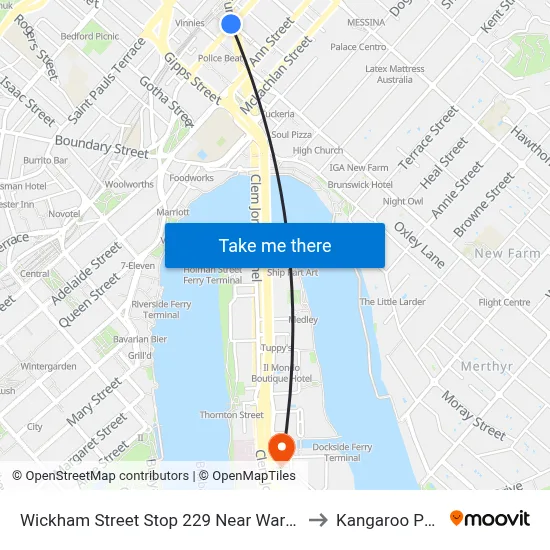 Wickham Street Stop 229 Near Warner St to Kangaroo Point map