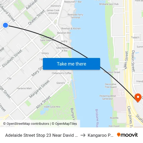 Adelaide Street Stop 23 Near David Jones to Kangaroo Point map