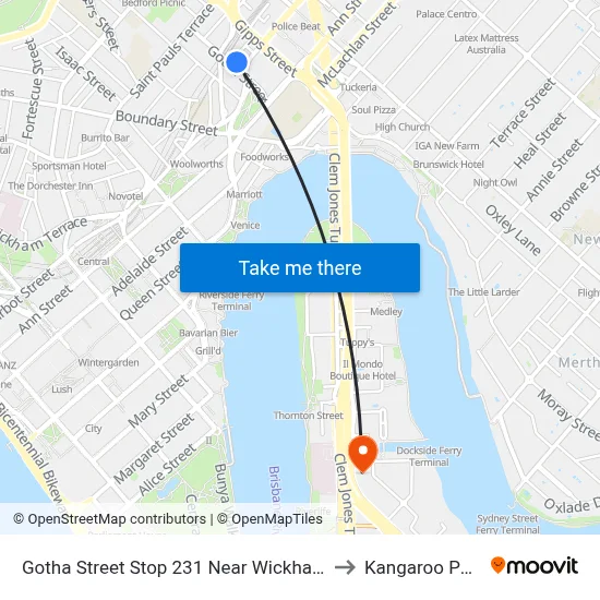 Gotha Street Stop 231 Near Wickham St to Kangaroo Point map