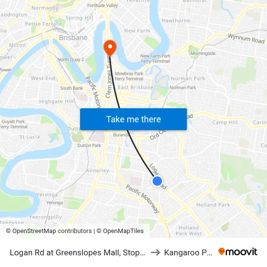 Logan Rd at Greenslopes Mall, Stop 25/24 to Kangaroo Point map