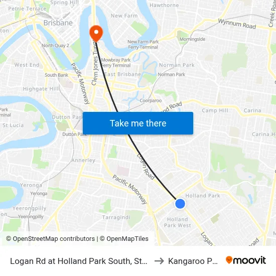 Logan Rd at Holland Park South, Stop 31 to Kangaroo Point map