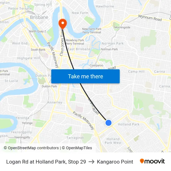 Logan Rd at Holland Park, Stop 29 to Kangaroo Point map