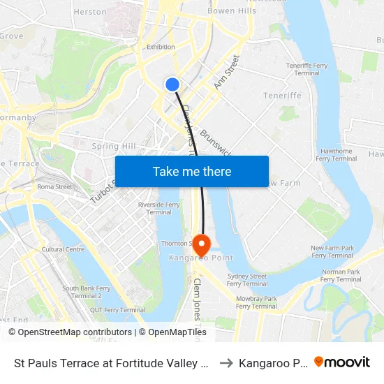 St Pauls Terrace at Fortitude Valley Stop 240 to Kangaroo Point map