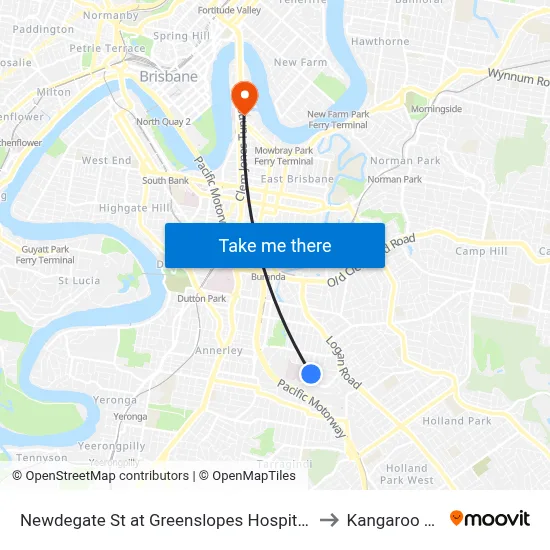 Newdegate St at Greenslopes Hospital, Stop 23 to Kangaroo Point map
